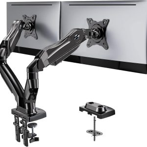 HUANUO Dual Monitor Stand - Full Adjustable Monitor Desk Mount Swivel Vesa Bracket with C Clamp, Grommet Mounting Base for 13 to 30 Inch Computer Screens - Each Arm Holds 4.4 to 19.8lbs
