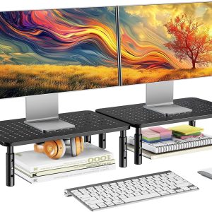 HUANUO Monitor Stand for Desk, Computer Monitor Stand Height Adjustable, Monitor Riser for 2 Monitors, Laptop Stand for Desk, 2 Pack, Black