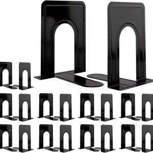 Jekkis 20pcs Book Ends Metal Bookends for Shelves, 6.6"x 5.7"x 5" Black Heavy Duty Bookends for Nonskid Bookend Supports Plain Large Bookends, Library Office Home, 10 Pair